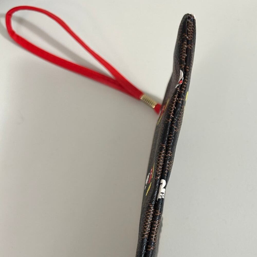 Mickey Mouse Wristlet Faux Leather Brown Checkered with Red Strap - Picture 10 of 10